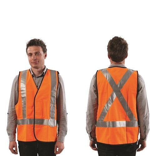 ProChoice® Fluro Safety Hi-Vest ORANGE with X Back pattern Reflective Tape VDNX
